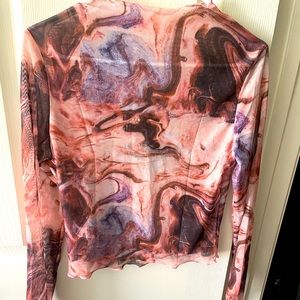 Marble Print Sheer Lettuce-Edge Top